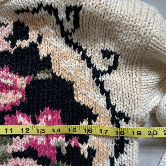 Vintage 80s Deadstock Floral Pearl Boho Cottagecore Coastal Soft Girl Sweater L - Picture 6 of 7